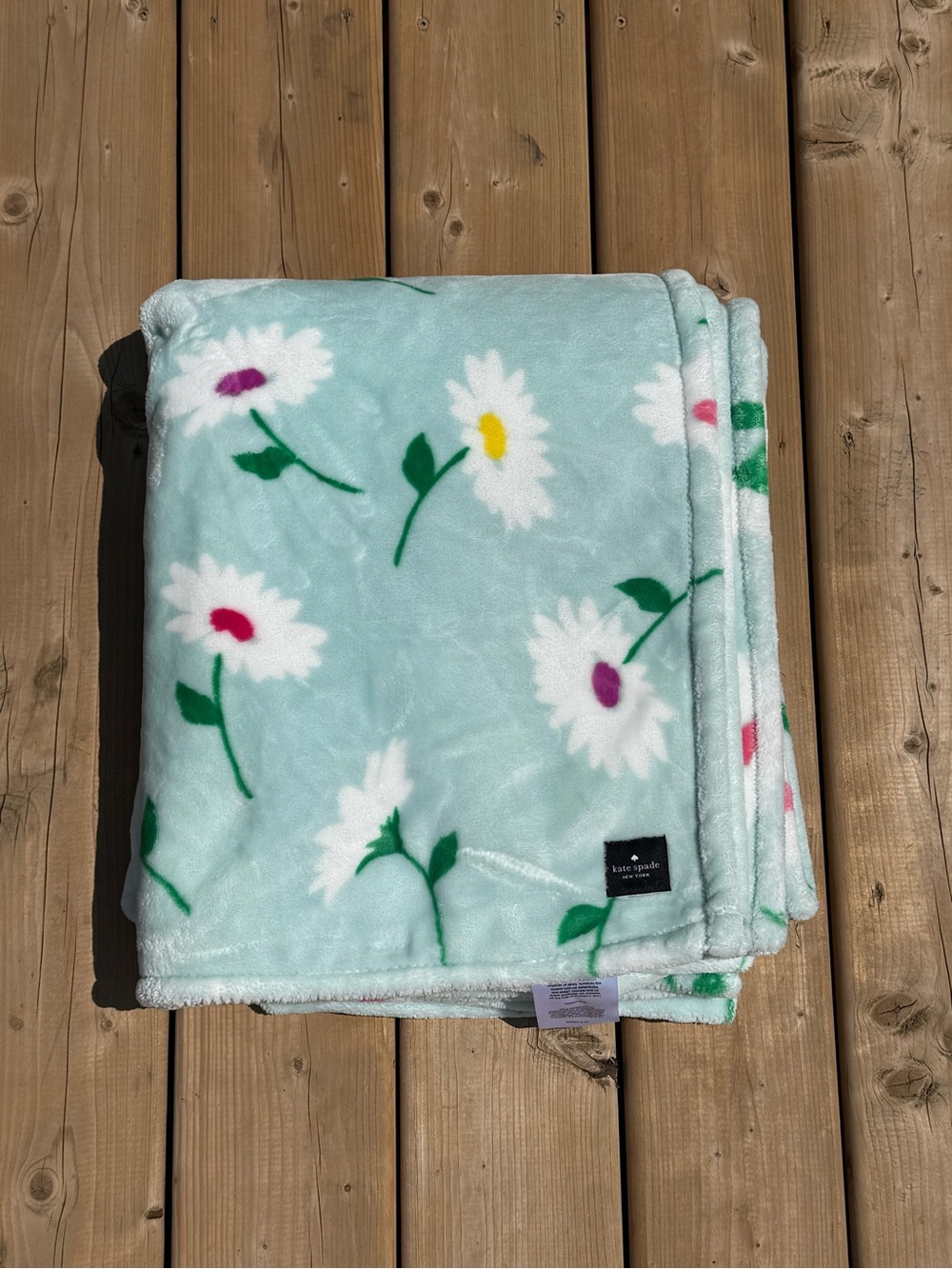 kate spade Mint Floral Daisy Plush Throw Blanket